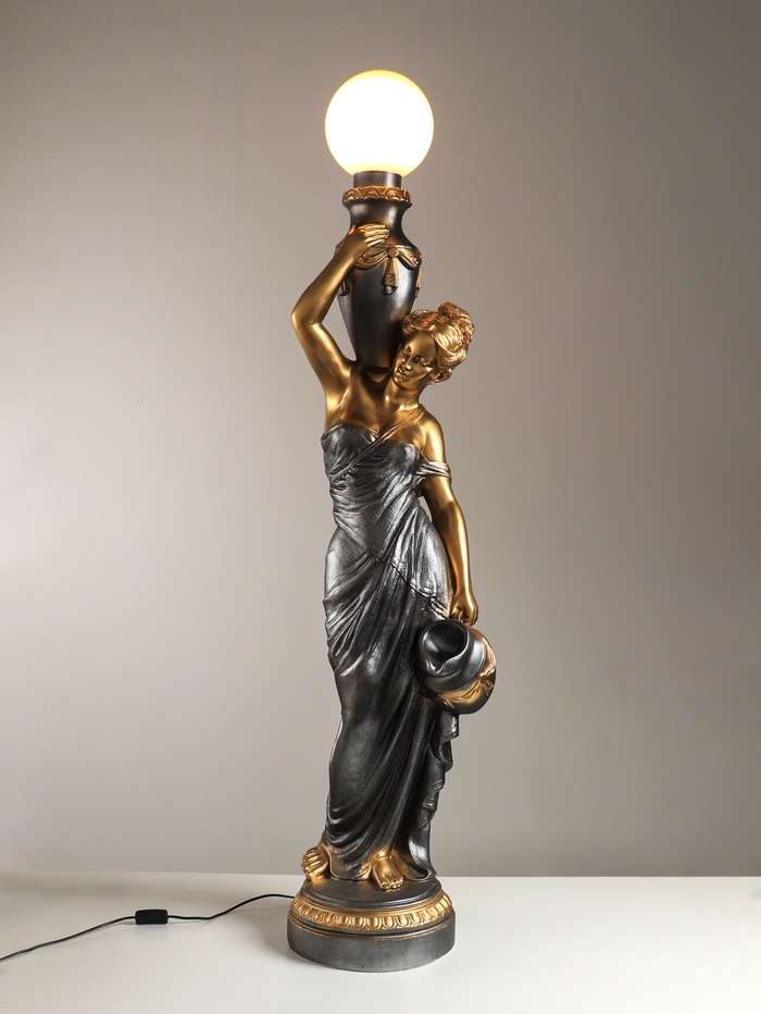 Фигура со светильником напольным «Гречанка», под бронзу с золотом, 145/166×34×30 см - Фото 1
