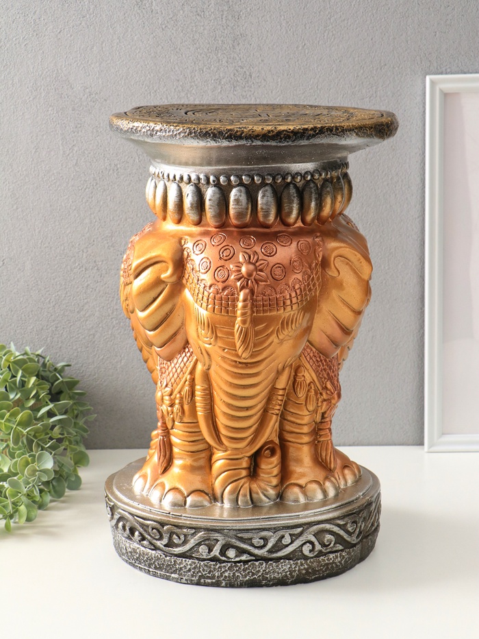 Колонна - тумба декоративная «Три слона», гипс, чёрный с золотом, 43×27×27 см