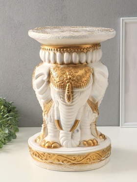 Колонна - тумба декоративная «Три слона», гипс перламутр с золотом, 43×30×30 см