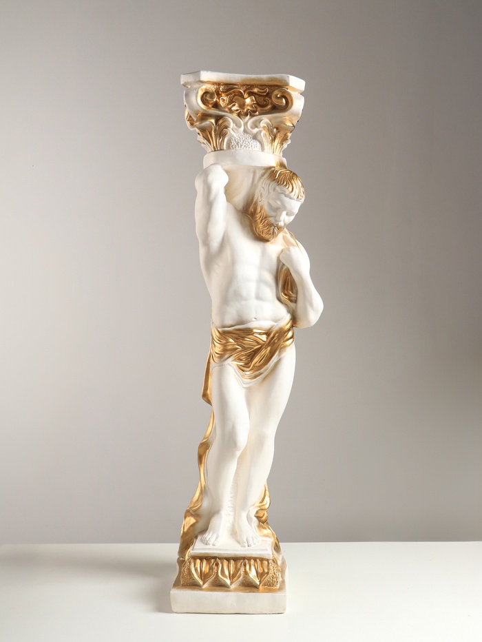 Фигура Атлант белый с золотом, 113х35х35 см