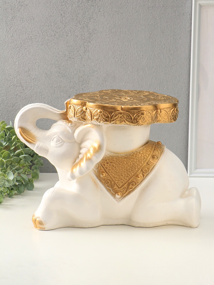 Фигура - подставка, столик «Слон лежа», гипс под перламутр, 26×40×22 см