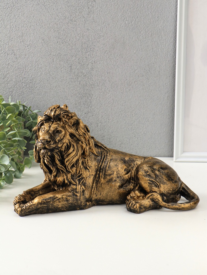 Фигура гипс «Лев африканский», чёрный с золотом, 18×40×20 см