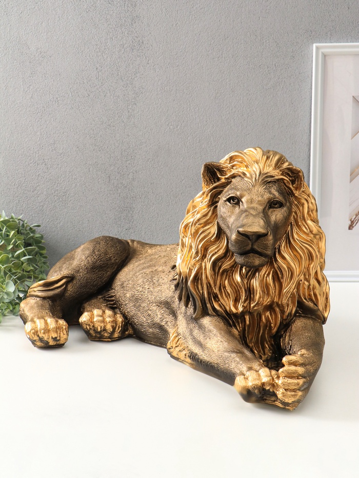 Фигура гипс «Лев лежа», правый, бронза с золотом, 33×65×33 см