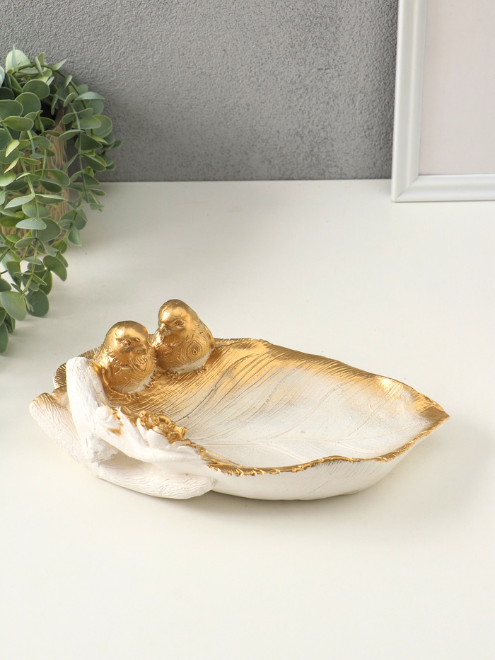 Подставка для мелочей «Птички», белый с золотом, 10×25×20 см