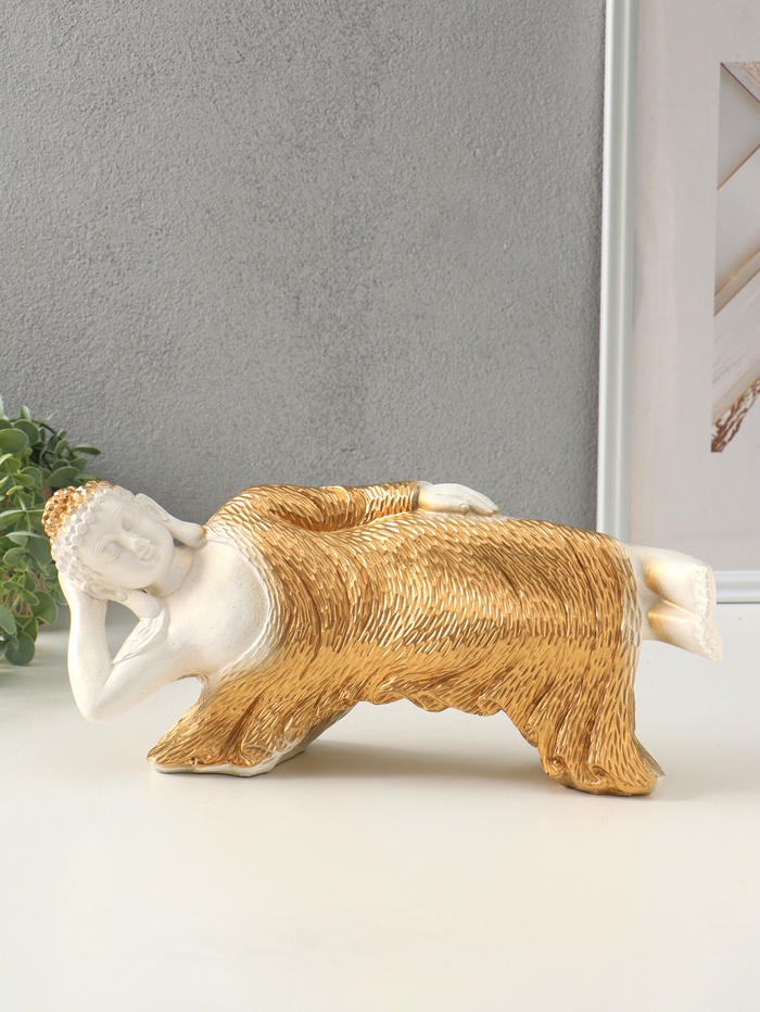 Копилка для денег «Спящий Будда», гипс, белый с золотом, 17×36×15 см