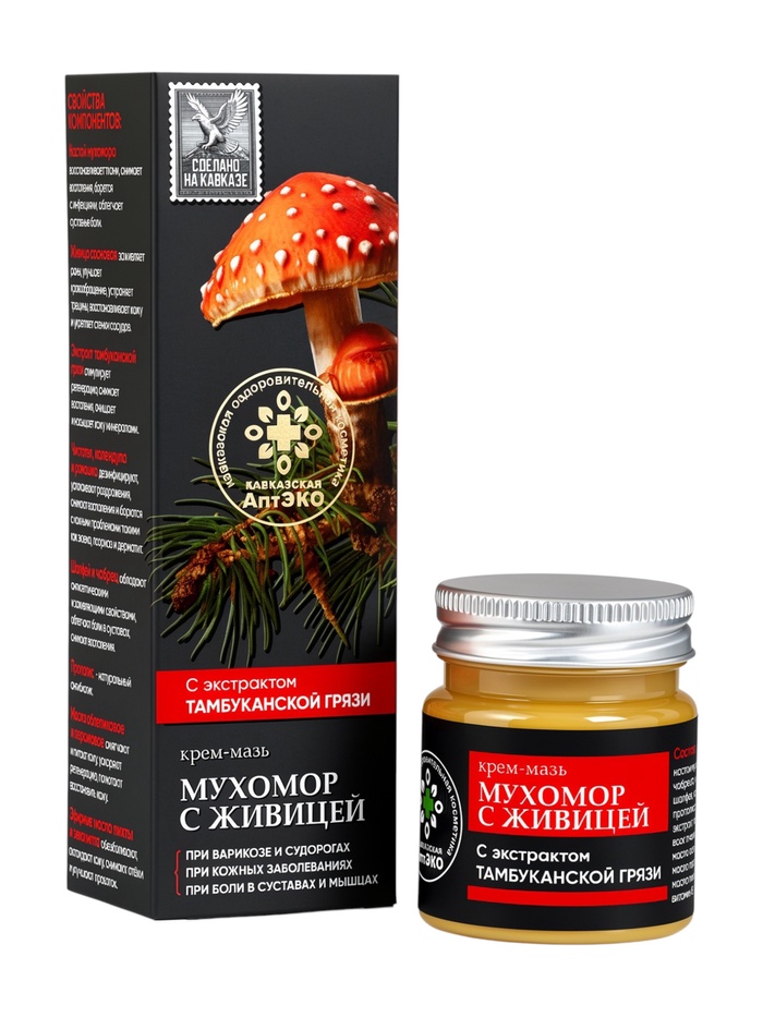 Крем-мазь мухомор с живицей «Кавказская АптЭко», пластик, 40 мл
