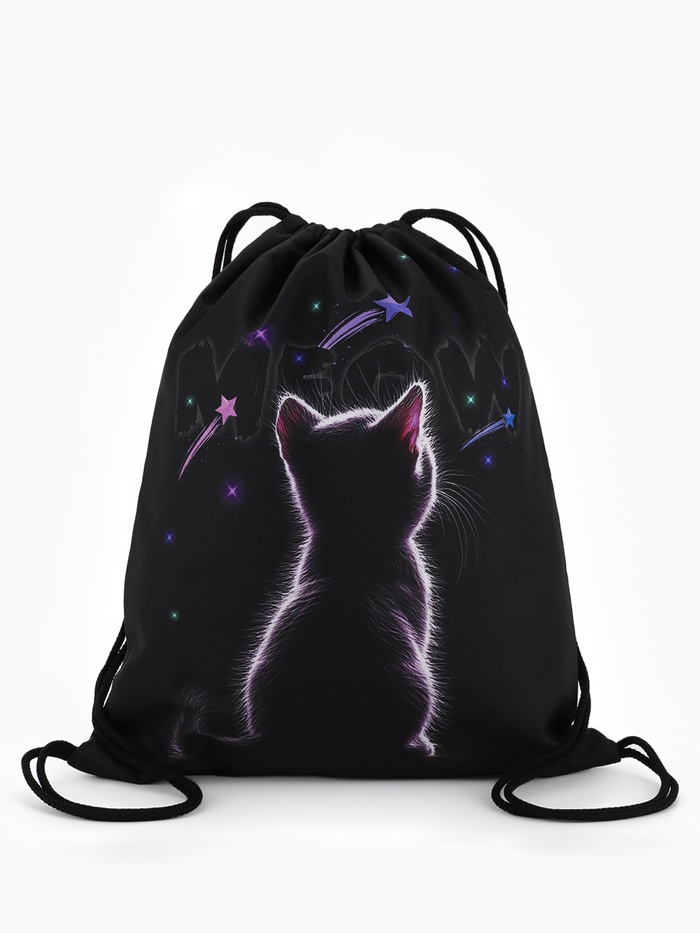 Мешок для обуви «Котик» Stavia, 43.5×1×36 см, чёрный