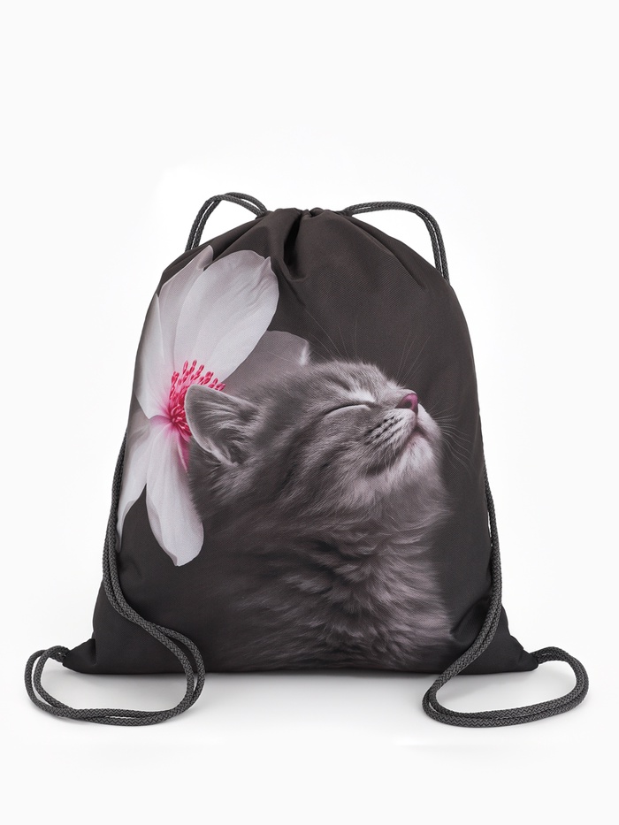 Мешок для обуви «Котёнок с цветочком» Stavia, 43.5×1×36 см, чёрный