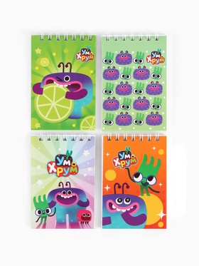 Блокноты А7, 32 листа, в клетку, на скрепке, 4 штуки, «Ум и Хрум» МИКС