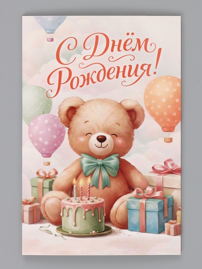Открытка «С Днём Рождения», мишка, 12×18 см