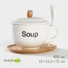 УЦЕНКА Супница с ложкой на подставке из бамбука BellaTenero, 450 мл, 15×11.5×7.5 см - Фото 1