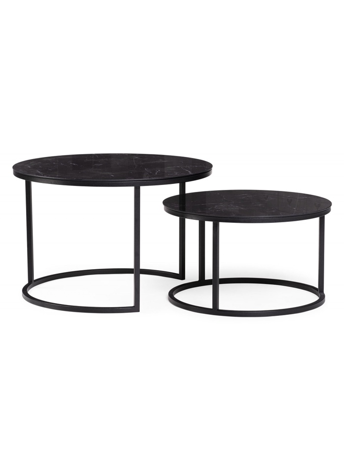 Комплект журнальных столиков «Плумерия», 605×605×395 мм, цвет черный мрамор / черный