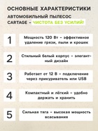 УЦЕНКА Пылесос автомобильный CARTAGE, 5 насадок, 120 Вт, 12 В, белый - Фото 2