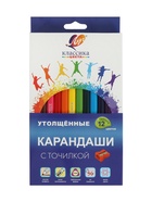 Карандаши 12 цветов «Луч», деревянные, заточенные, трёхгранные, толстые, с точилкой - фото 809655175