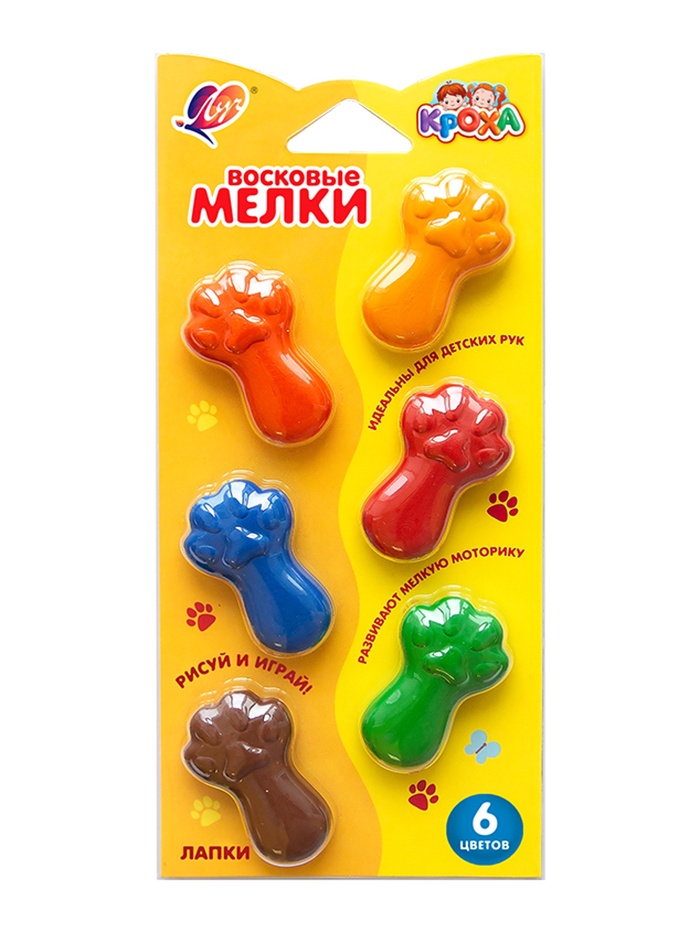 Мелки восковые 6 цветов «Луч: Кроха.Лапки», фигурные