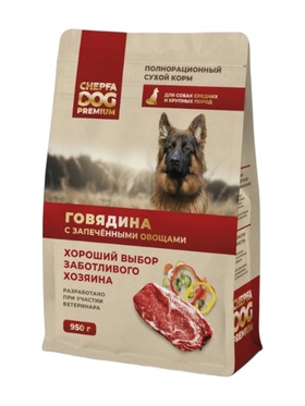 Сухой Корм для собак средних и крупных пород CHEPFA DOG PREMIUM, говядина с запеченными овощами, 950 г