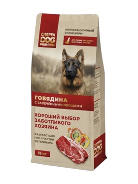 Сухой Корм для собак средних и крупных пород CHEPFA DOG PREMIUM, говядина с запеченными овощами, 15 кг