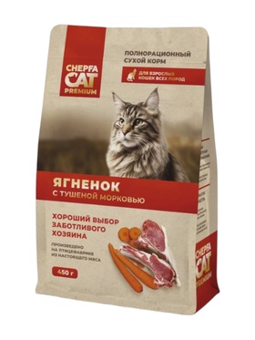 Сухой корм для взрослых кошек CHEPFA CAT PREMIUM, ягненок с тушеной морковью, 450 г