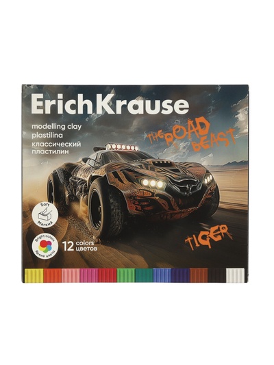 Пластилин 12 цветов ErichKrause Road Beast, со стеком, 180 г