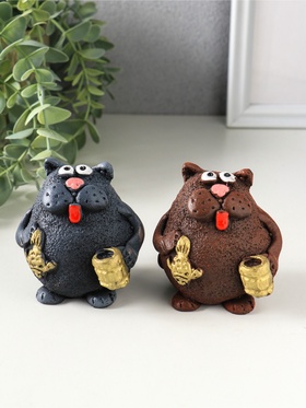 Фигурка «Кот с кружкой», 7×5.5×6.5 см, МИКС