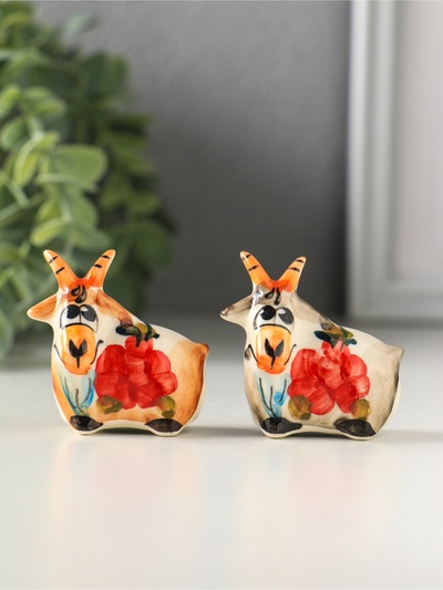 Фигурка фарфор «Коза малая», 4.5 см, гжель, цветная, МИКС