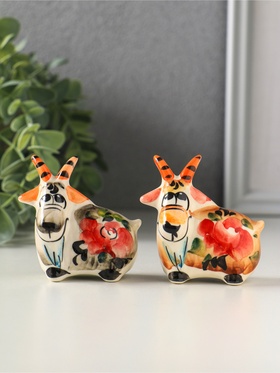 Фигурка фарфор «Коза большая», 7 см, гжель, цветная, МИКС