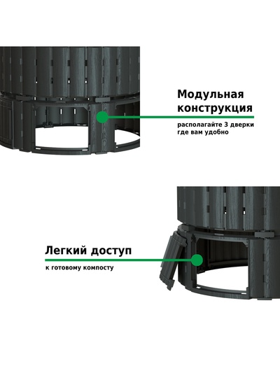 Компостер садовый Piteco, пластиковый, 1000 л, 108×108×110 см, чёрный
