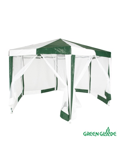 Тент-шатёр садовый Green Glade 1001, 2×2×2.6 м, с москитной сеткой, полиэтилен, металлический каркас, бело-зелёный