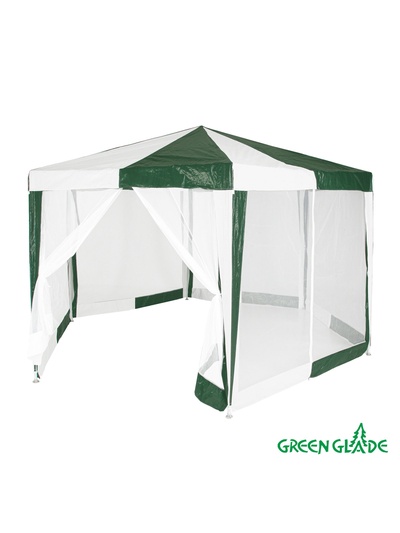 Тент-шатёр садовый Green Glade 1001, 2×2×2.6 м, с москитной сеткой, полиэтилен, металлический каркас, бело-зелёный
