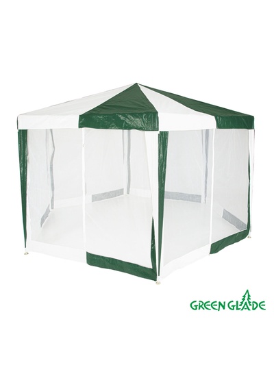 Тент-шатёр садовый Green Glade 1001, 2×2×2.6 м, с москитной сеткой, полиэтилен, металлический каркас, бело-зелёный