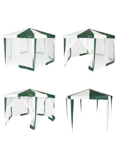 Тент-шатёр садовый Green Glade 1001, 2×2×2.6 м, с москитной сеткой, полиэтилен, металлический каркас, бело-зелёный