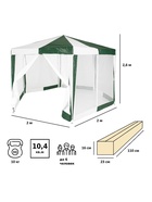 Тент-шатёр садовый Green Glade 1001, 2×2×2.6 м, с москитной сеткой, полиэтилен, металлический каркас, бело-зелёный - Фото 9