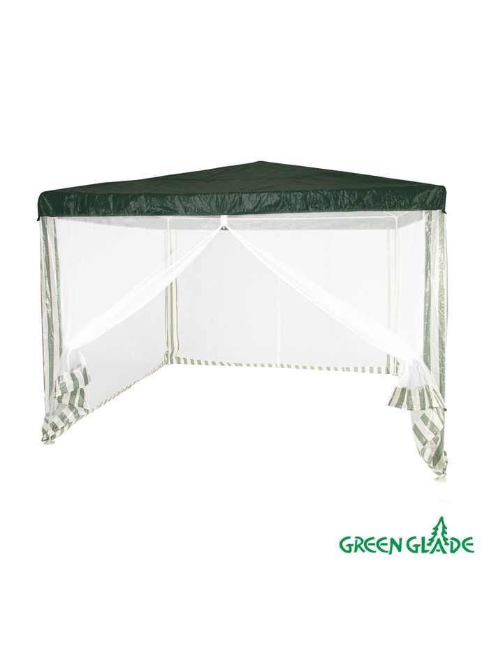 Тент-шатёр садовый Green Glade 1028, 3×3×2.5 м, с москитной сеткой, полиэтилен, металлический каркас, зелёный - Фото 1