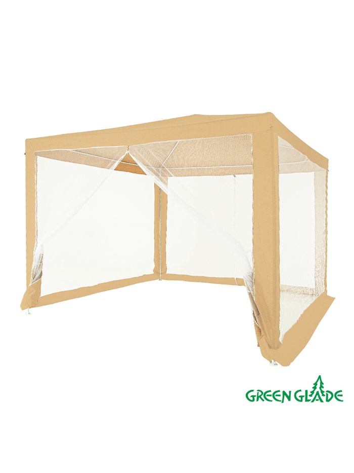 Тент-шатёр садовый Green Glade 1040, 3×3×2.5 м, с москитной сеткой, полиэстер, металлический каркас, бежевый