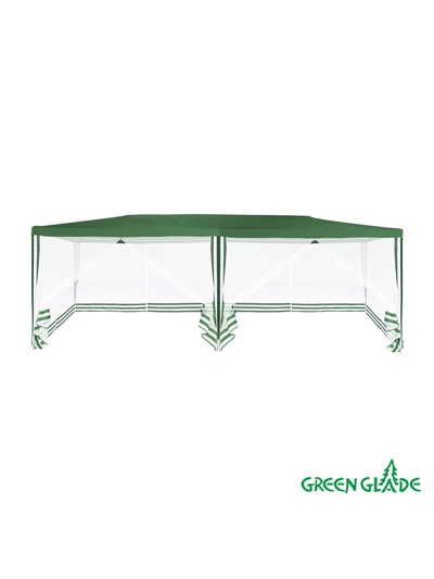 Тент-шатёр садовый Green Glade 1056, 3×6×2.5 м, с москитной сеткой, полиэстер, металлический каркас, зелёный