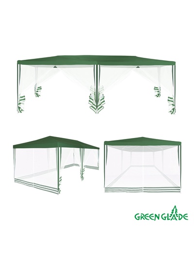 Тент-шатёр садовый Green Glade 1056, 3×6×2.5 м, с москитной сеткой, полиэстер, металлический каркас, зелёный
