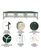 Тент-шатёр садовый Green Glade 1070, 3×9×2.5 м, полиэтилен, металлический каркас, зелёный - Фото 8