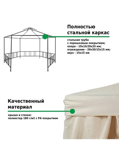 Тент-шатёр садовый Green Glade 1080, 2×2×2 м, полиэстер, стальной каркас, бежевый
