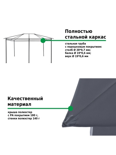 Тент-шатёр садовый Green Glade 1149, 3×4×2.65 м, полиэстер, стальной каркас, серый