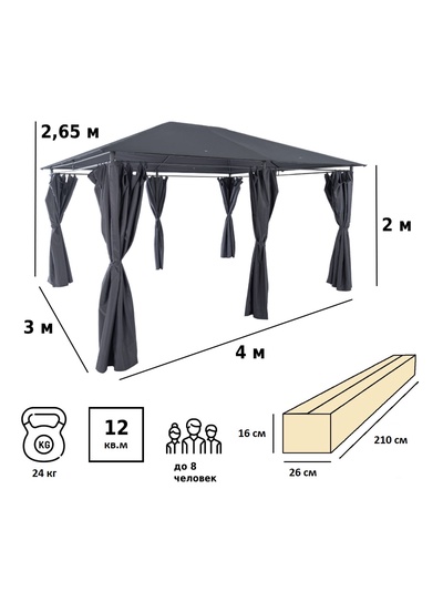 Тент-шатёр садовый Green Glade 1149, 3×4×2.65 м, полиэстер, стальной каркас, серый