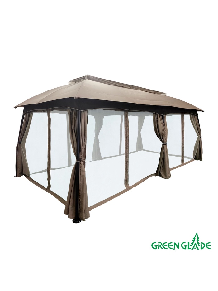 Тент-шатёр садовый Green Glade 1151, 3×6×2.65 м, с москитной сеткой, полиэстер, стальной каркас, коричневый