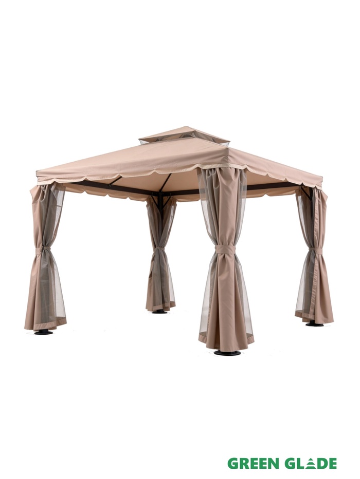 Тент-шатёр садовый Green Glade 72401, 3×3×2.7 м, полиэстер, алюминиевый каркас, бежевый