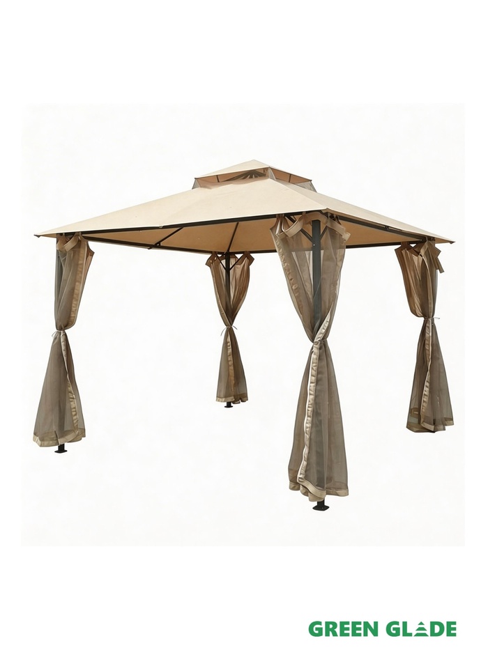 Тент-шатёр садовый Green Glade 72403, 3×3×2.65 м, полиэстер, стальной каркас, бежевый