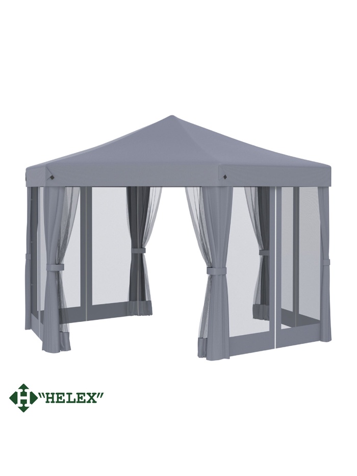 Тент-шатёр садовый Helex 5431, 1.89×1.89×2.59 м, с москитной сеткой, полиэстер, стальной каркас, серый