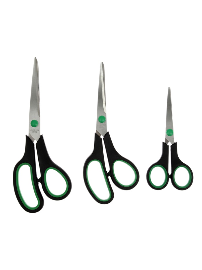 Ножницы канцелярские, набор, 3 штуки: 14 см, 19.5 см, 21 см