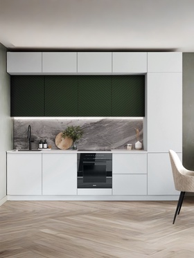 Кухонный гарнитур трёхуровневый в потолок «Урания», 3000 мм, цвет белый/зелёный холст 11026143