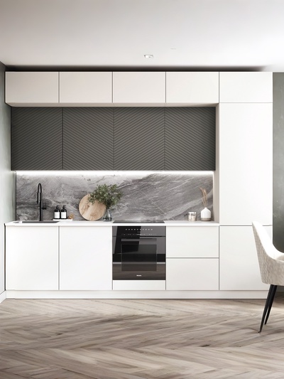 Кухонный гарнитур трёхуровневый в потолок «Урания», 3000 мм, цвет белый/графит софт