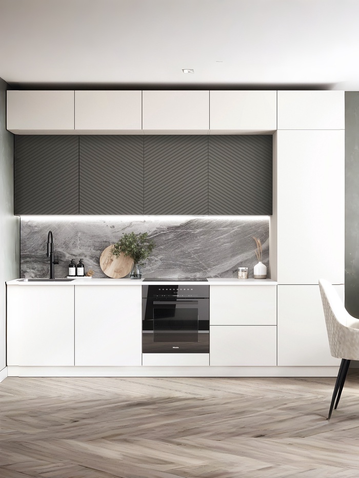 Кухонный гарнитур трёхуровневый в потолок «Урания», 3000 мм, цвет белый/графит софт - Фото 1