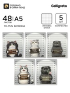 Тетрадь 5 штук, 48 листов в клетку Calligrata «Коты хулиганы», серые листы, блок №2, 5 видов - Фото 1