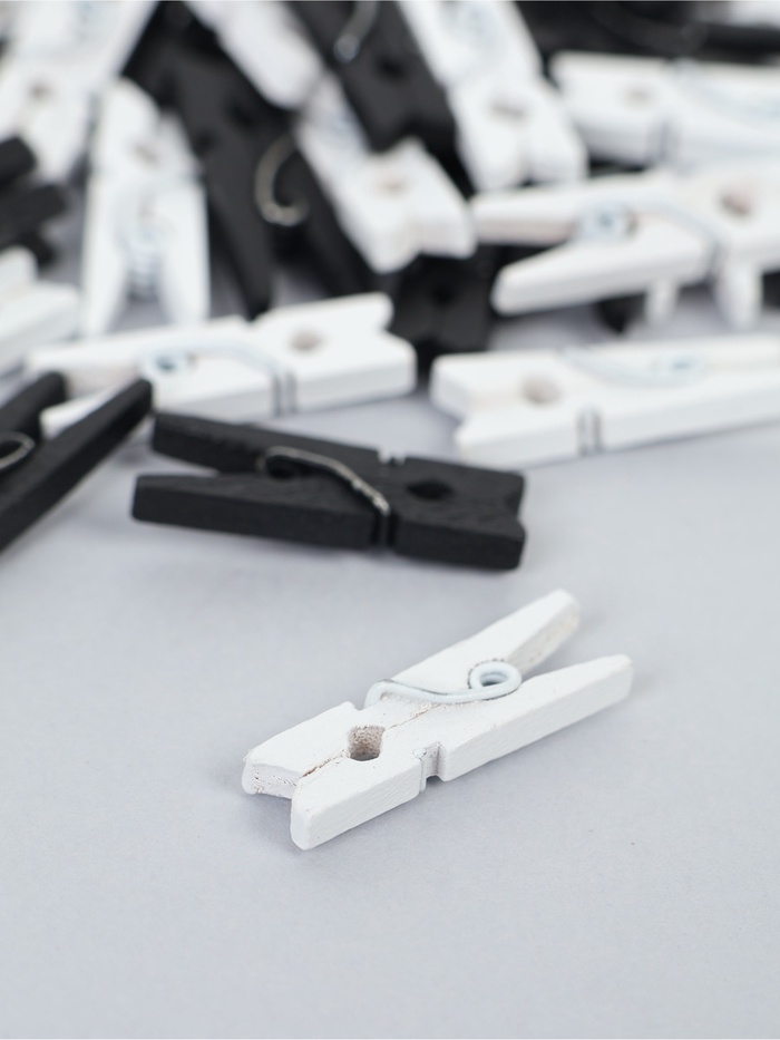 Набор прищепок для декора Классика 100 шт, 1шт-2,5 см черно-белые